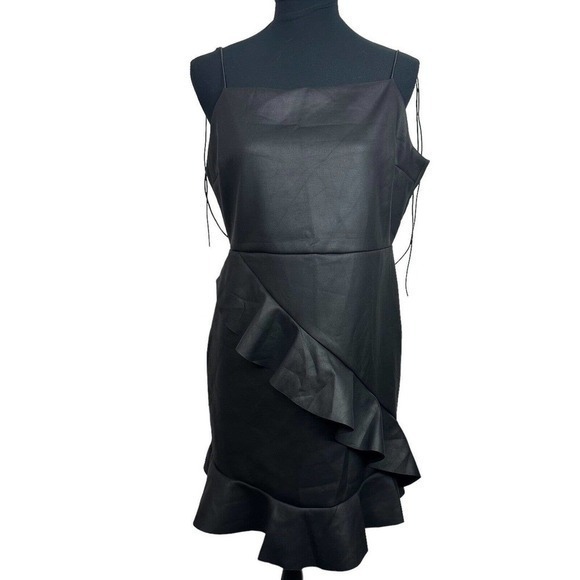 ASOS Design‎ PU Womens Size 12 Black Strappy Mini Ruffle Skirt Toe Strap Dress - Picture 1 of 9